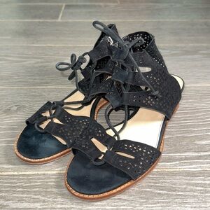 Vince Camuto Retana Black Suede Wedge Sandals Zip Up Summer Women’s 8.5M